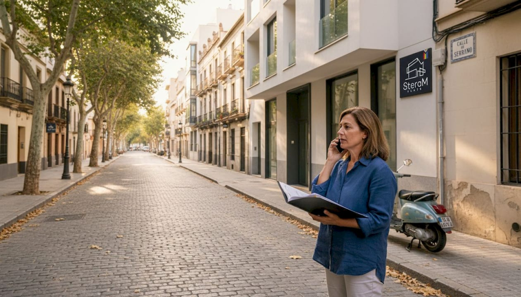 Residential street with townhouses and apartments in Spain