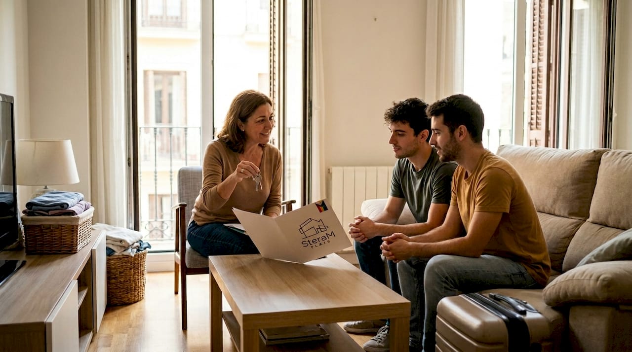 Landlord explaining apartment to new tenants