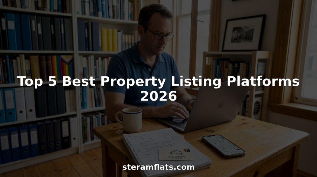 Man comparing property listing platforms on laptop