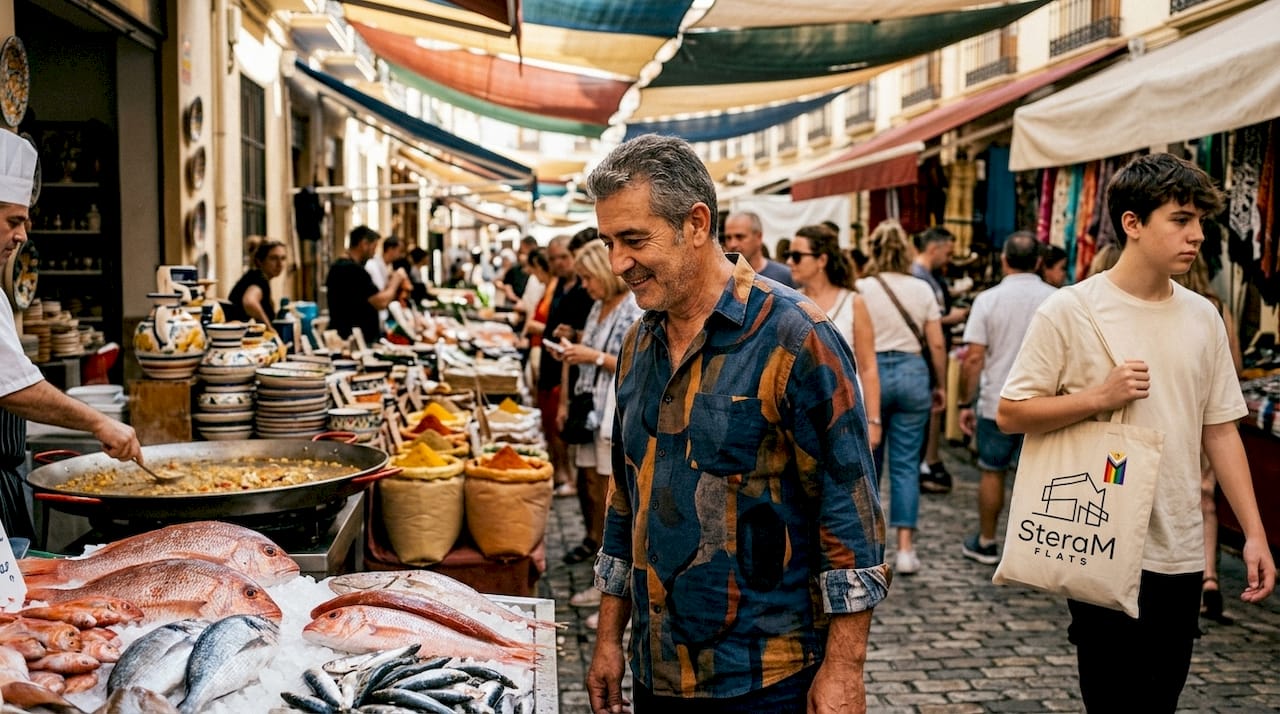 Man walking in Malaga old town street