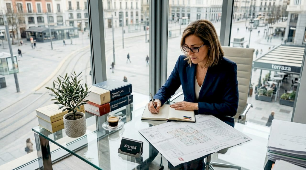 Lawyer reviewing property documents Spain