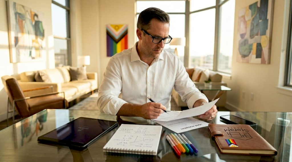 Investor reviewing rental property paperwork