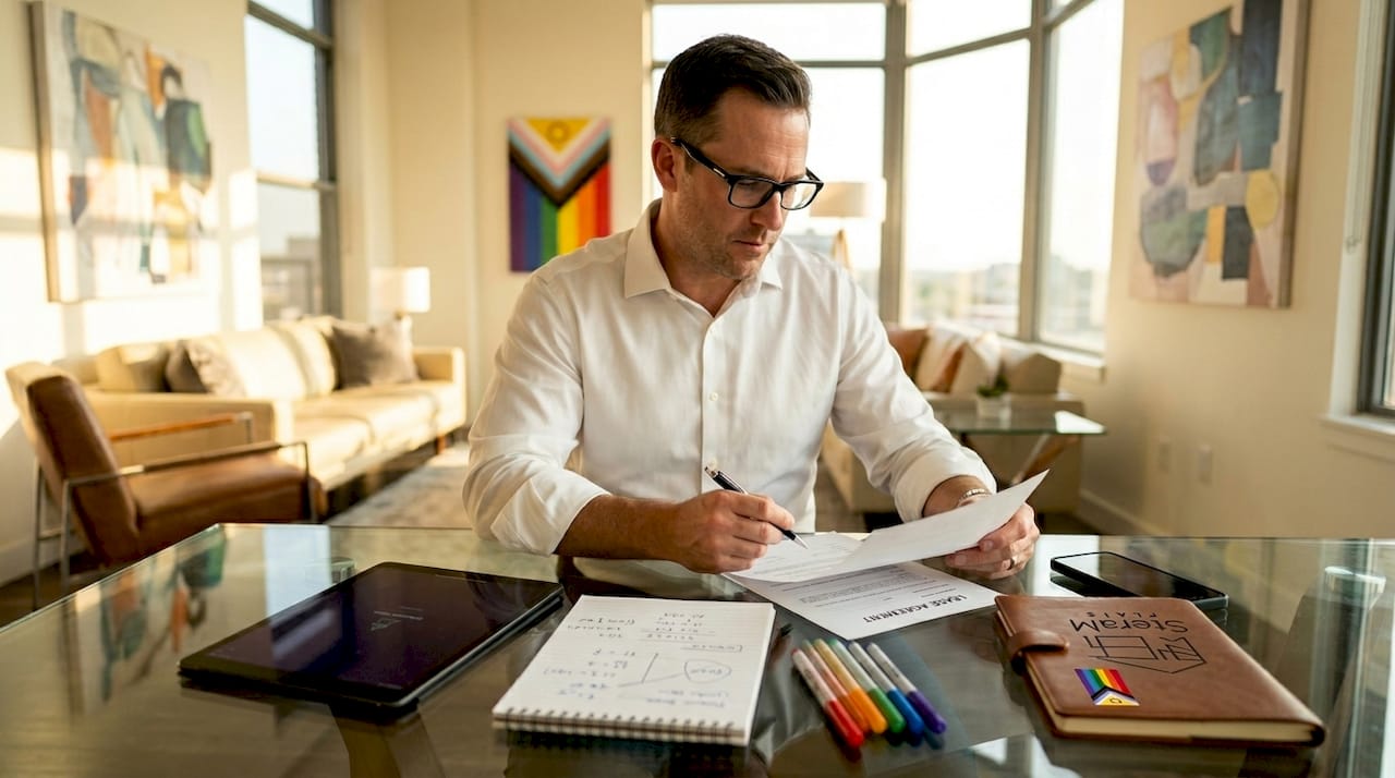 Investor reviewing rental property paperwork
