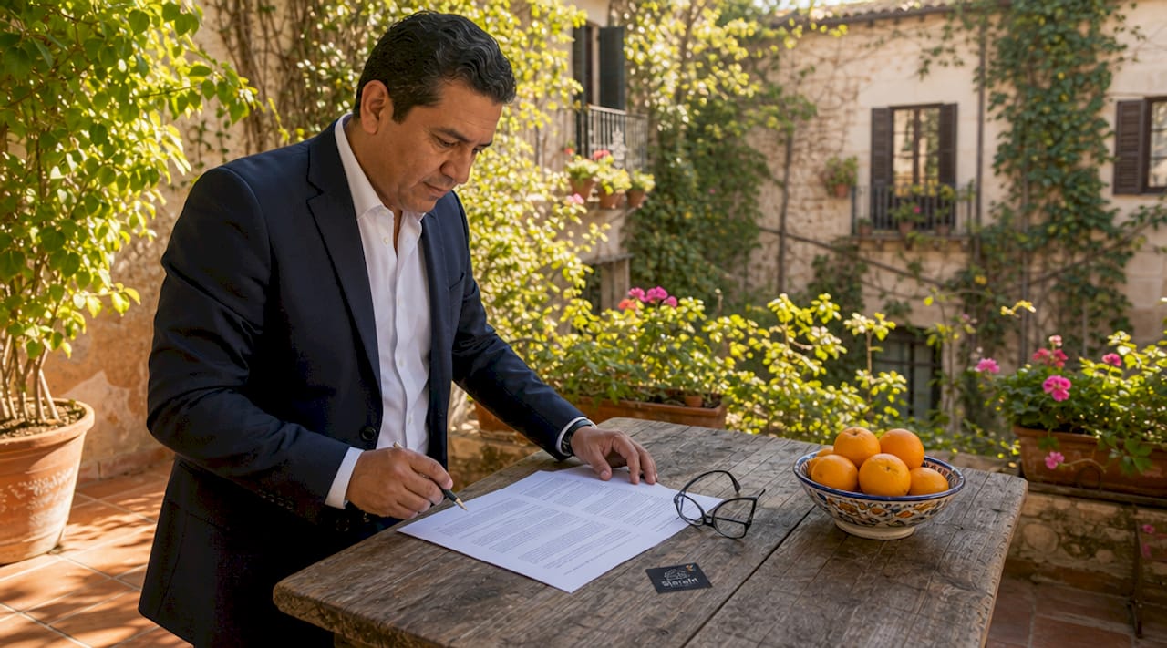 Spanish notary signing legal documents