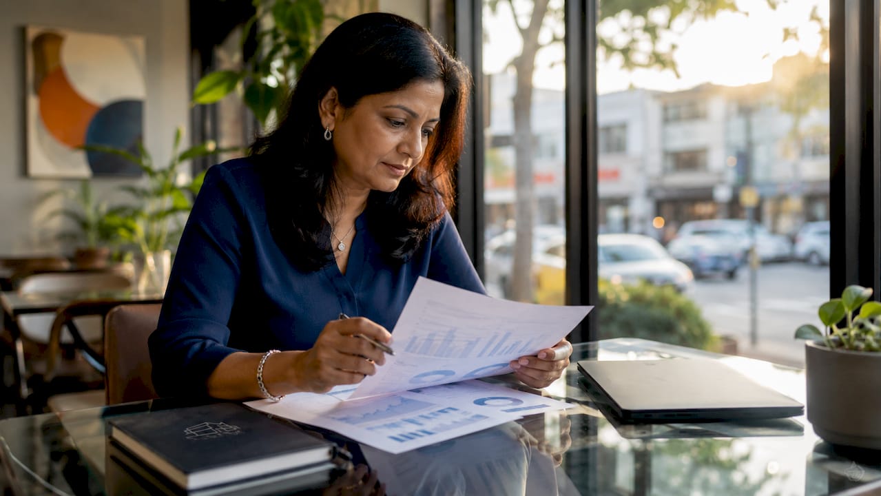 Professional woman reviewing property advisory documents