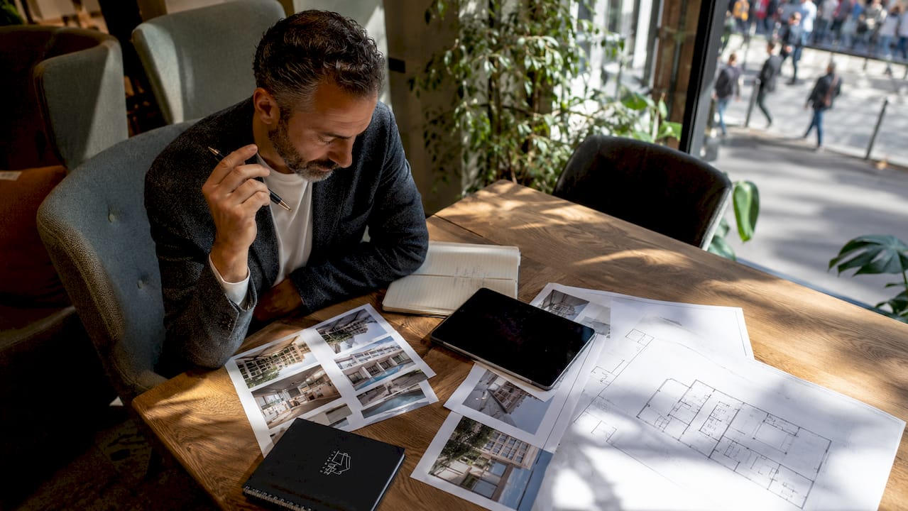Real estate agent reviewing commercial property listings