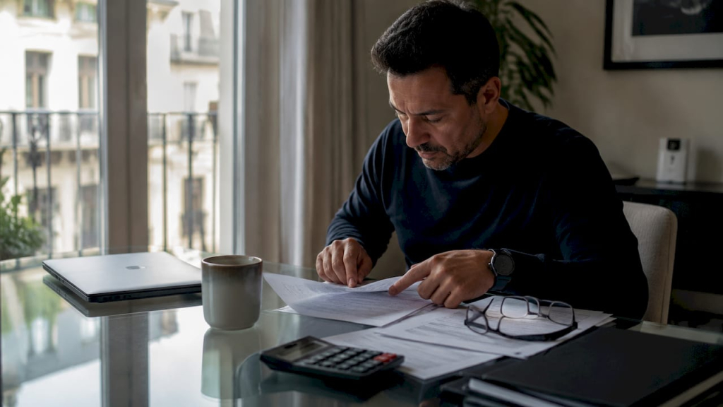Seller reviewing property sale documents at home
