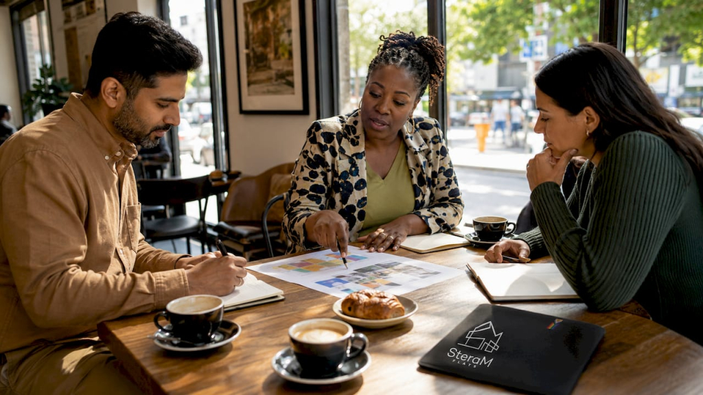 Real estate partners collaborating around table