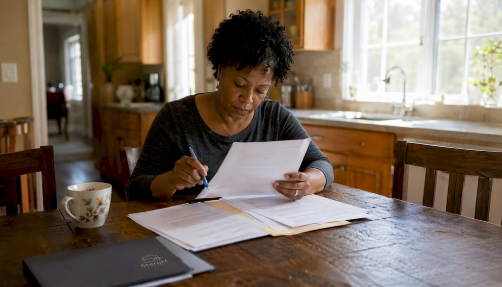 Landlord reviewing tenant application documents