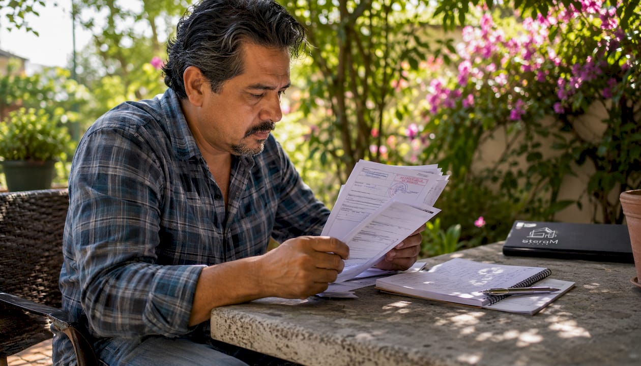 Homeowner reviewing renovation license documents