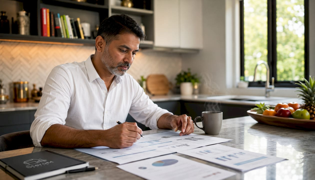 Investor reviewing property investment reports