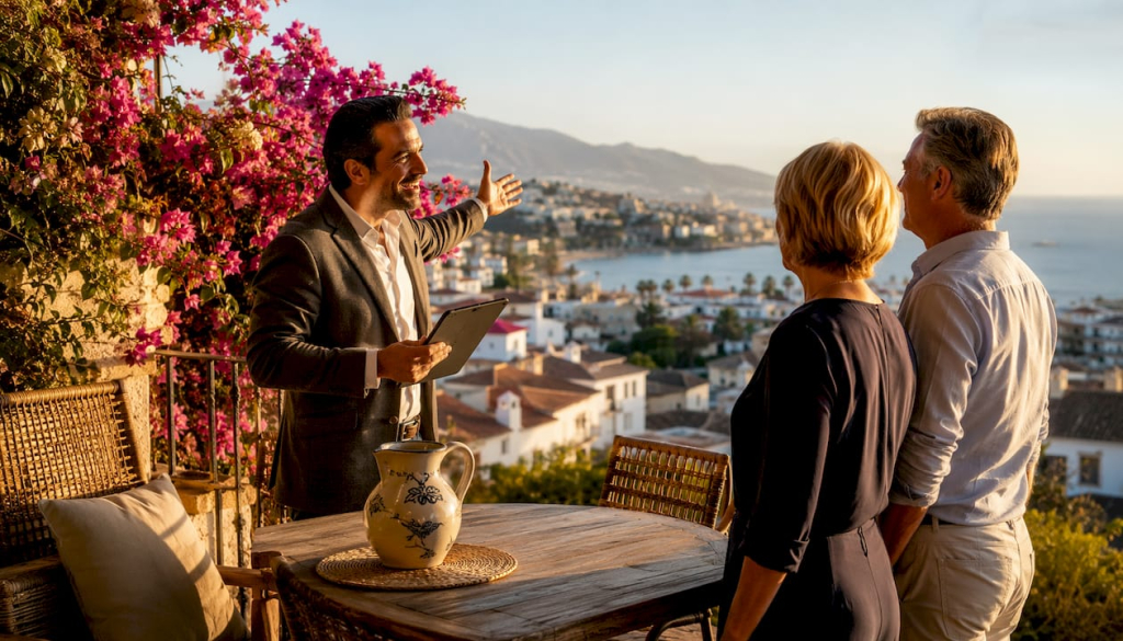 Real estate agent showing Costa del Sol sea view