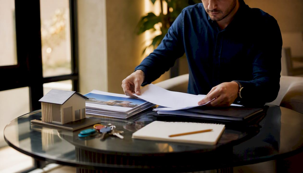Agent hands sorting real estate documents