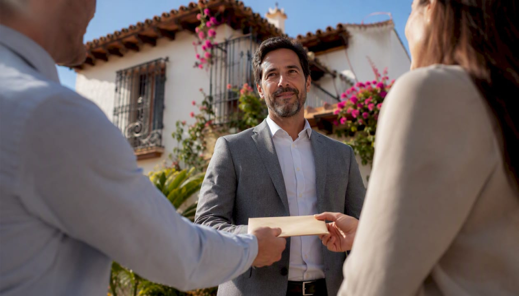 Exchange of deposit at Spanish property exterior