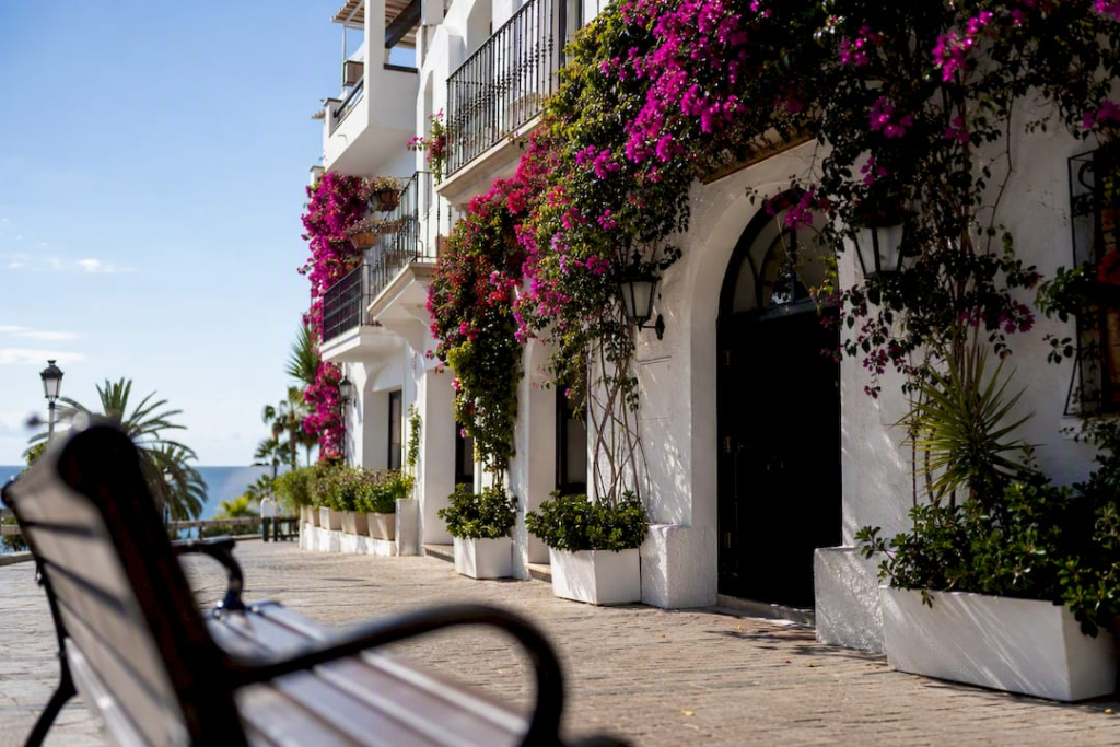 Coastal Spanish apartment building exterior