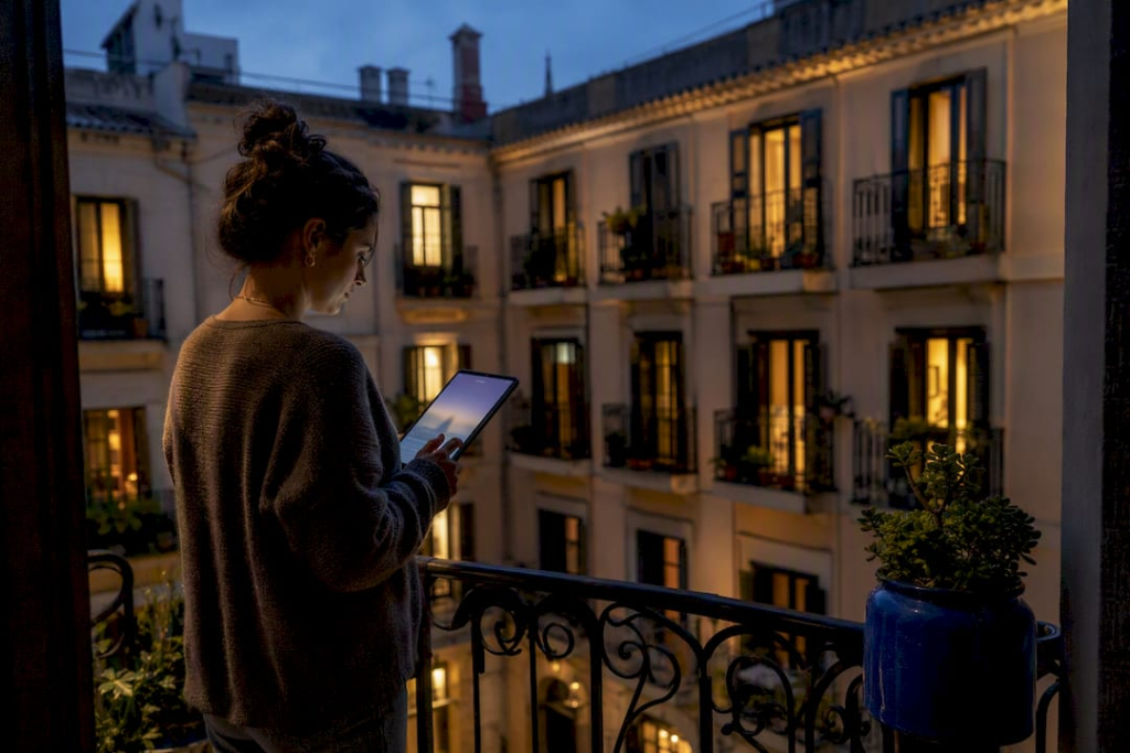 Spanish rental apartment at blue hour