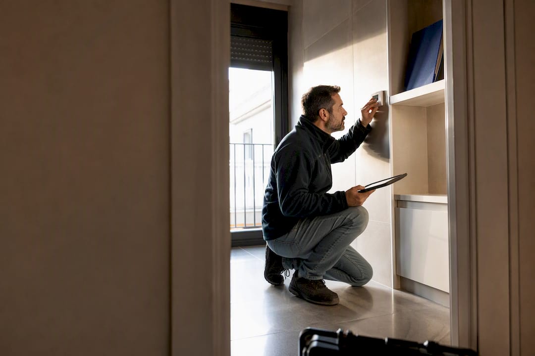 Energy assessor inspecting Spanish rental apartment