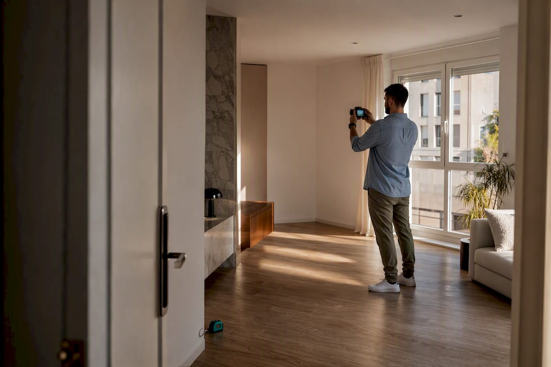 Appraiser inspecting Spanish apartment interior