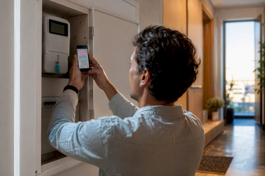 Buyer photographing apartment electricity meter