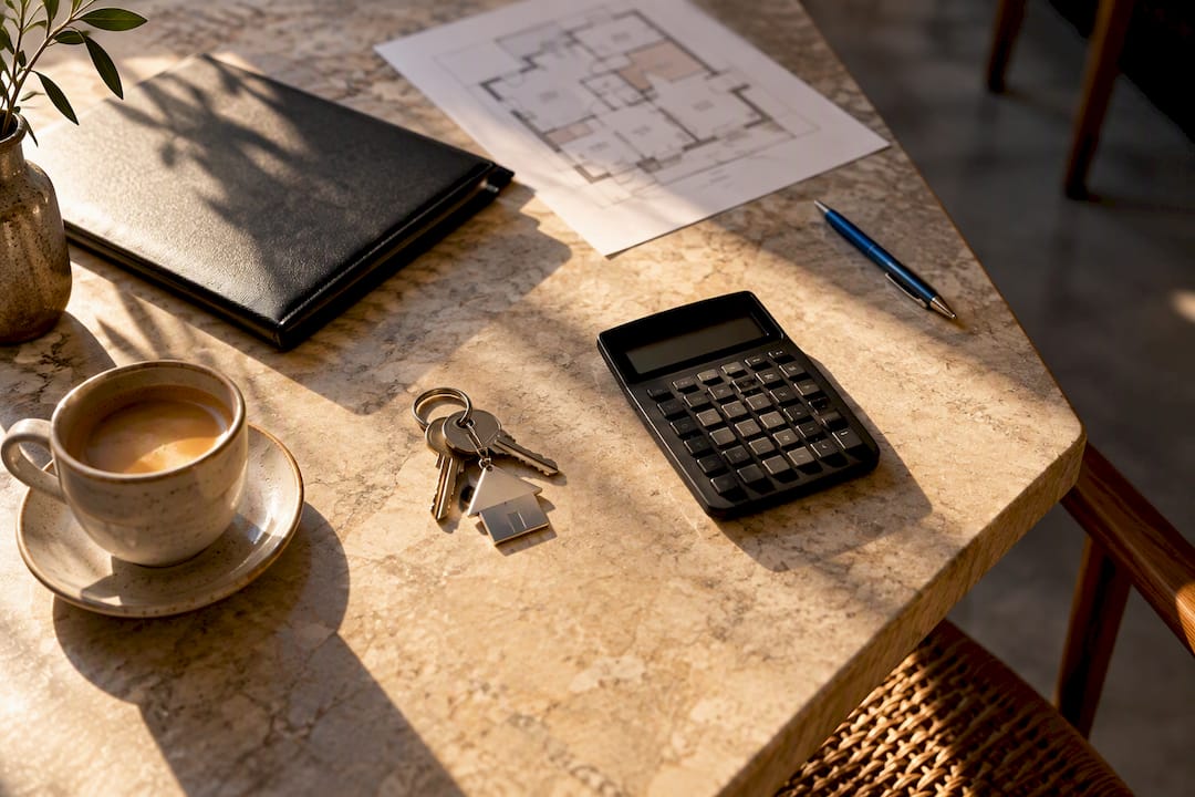 Keys and calculator for Spanish home purchase