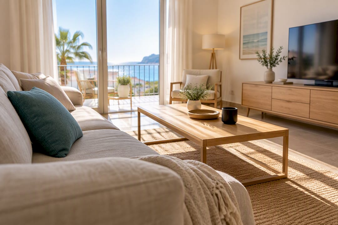 Professionally staged Spanish apartment living room